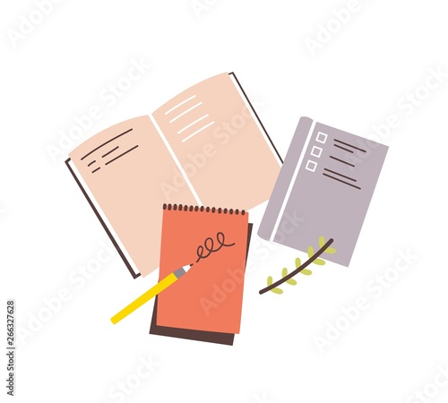 Notebooks, notepads, memo pads, planners, organizers for making writing notes and jotting isolated on white background. Decorative design elements. Colorful vector illustration in flat style.