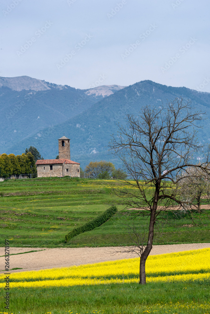 Landscape with church near Garbagnate Monastero, Italy