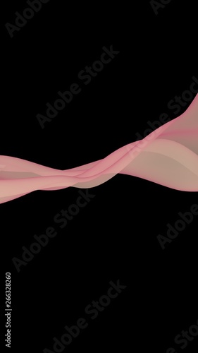 Abstract light red wave. Bright light red ribbon on dark background. Abstract red smoke. Light red scarf. Raster air background. 3D illustration
