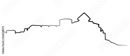 Ancient city on rock. Vector drawing