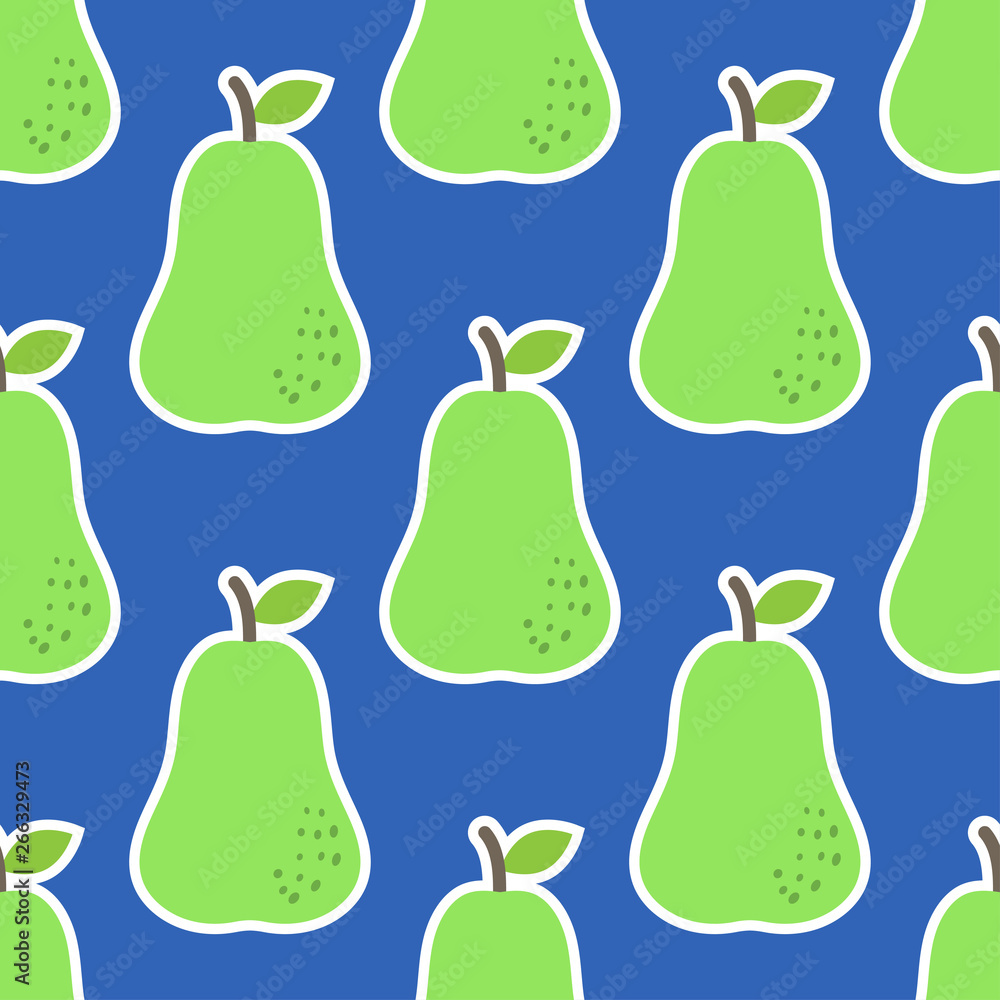 Seamless pattern with pears in green, on blue background Seamless pattern with pears in green, on blue background