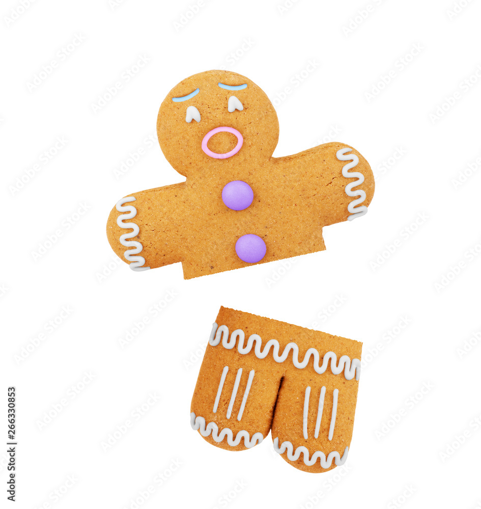 broken gingerbread man on white background broken gingerbread man on white background