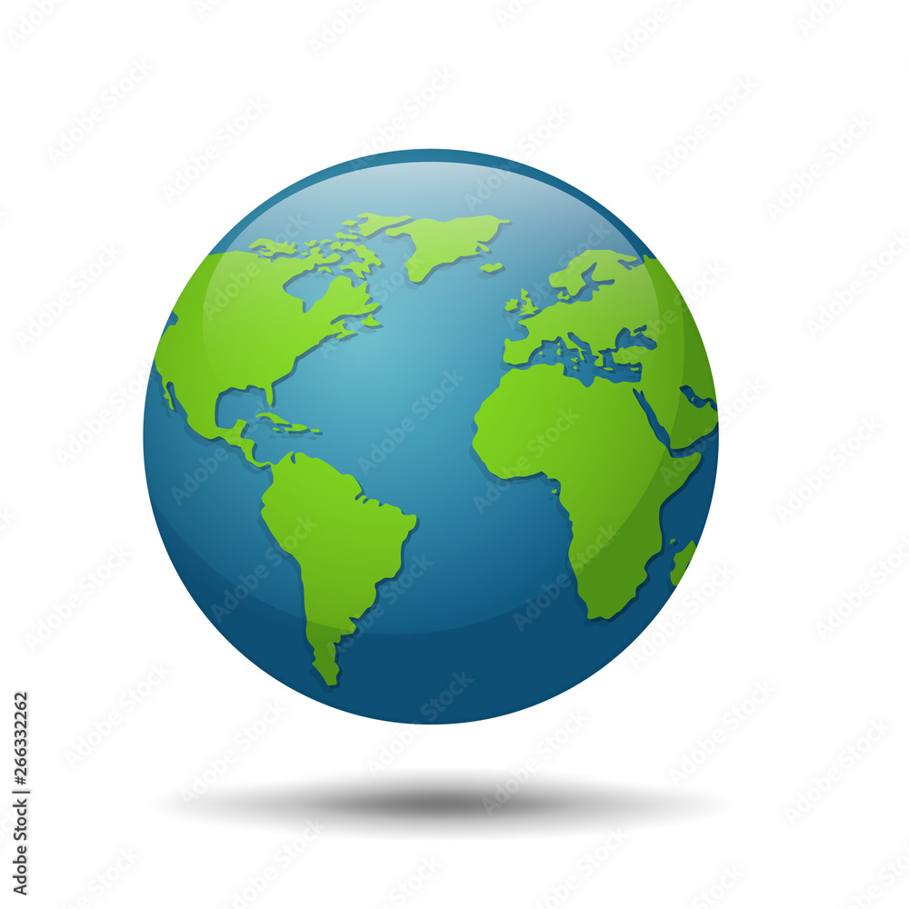 Obraz Earth Globe and world map isolated on white Background.
