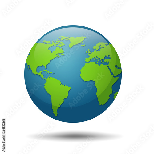 Earth Globe and world map isolated on white Background.