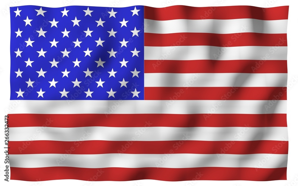 Waving flag of the United States of America. Stars and Stripes. State symbol of the USA. 3D illustration Waving flag of the United States of America. Stars and Stripes. State symbol of the USA. 3D illustration