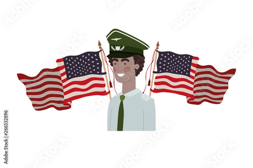 man soldier of war with flag of united states background