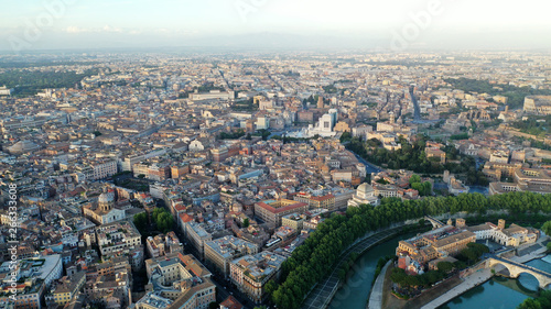 Aerial view of Rome, Italy. Coliseum. Bird’s eye view of Italian ancient city. © dimabucci