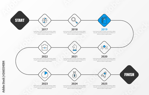 Infographic design template. Timeline concept with 9 steps
