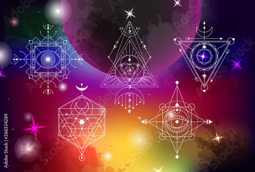 sacred geometry vector illustration on space background. Good for logo, design of yoga mat and clothes.