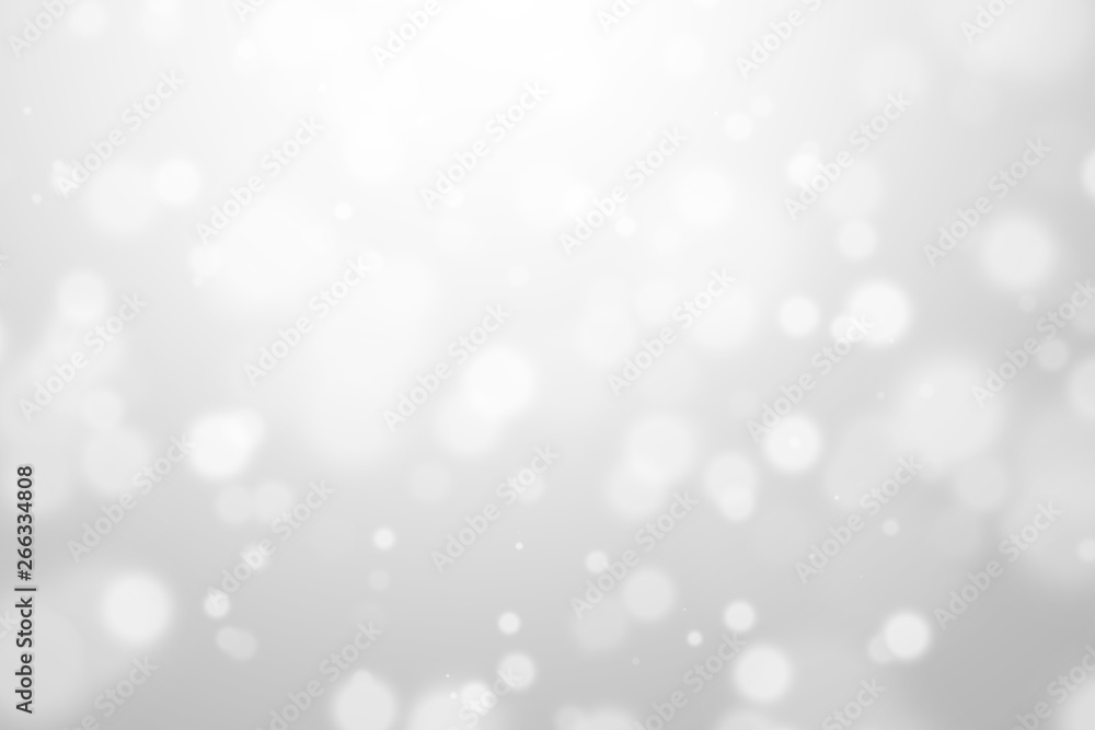Silver light background with blur bokeh. beautiful christmas backdrop. festive defocused. cosmetic advertising design - obrazy, fototapety, plakaty 