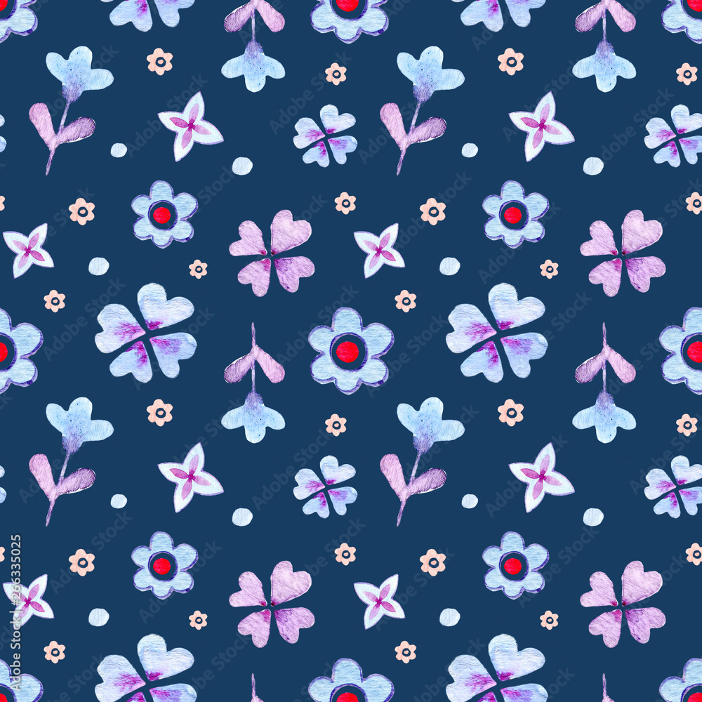 Watercolor floral hand drawn colorful bright seamless pattern