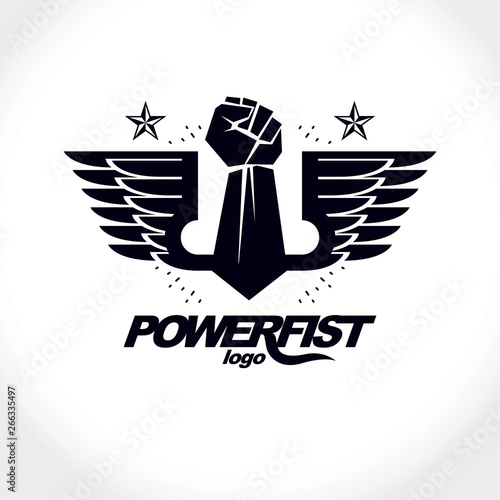 Strong raised arm of athletic man vector illustration. Martial arts championship abstract symbol.