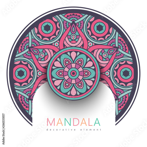 Vector round abstract circle. Mandala style. Decorative element, colored circular design element.