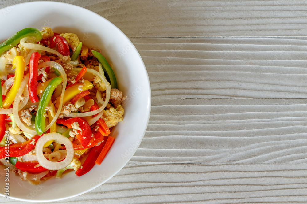 Mix Pepper Sweet on Wooden Table, Stir Fried Pork with Pepper Sweet Mix Pepper Sweet on Wooden Table, Stir Fried Pork with Pepper Sweet
