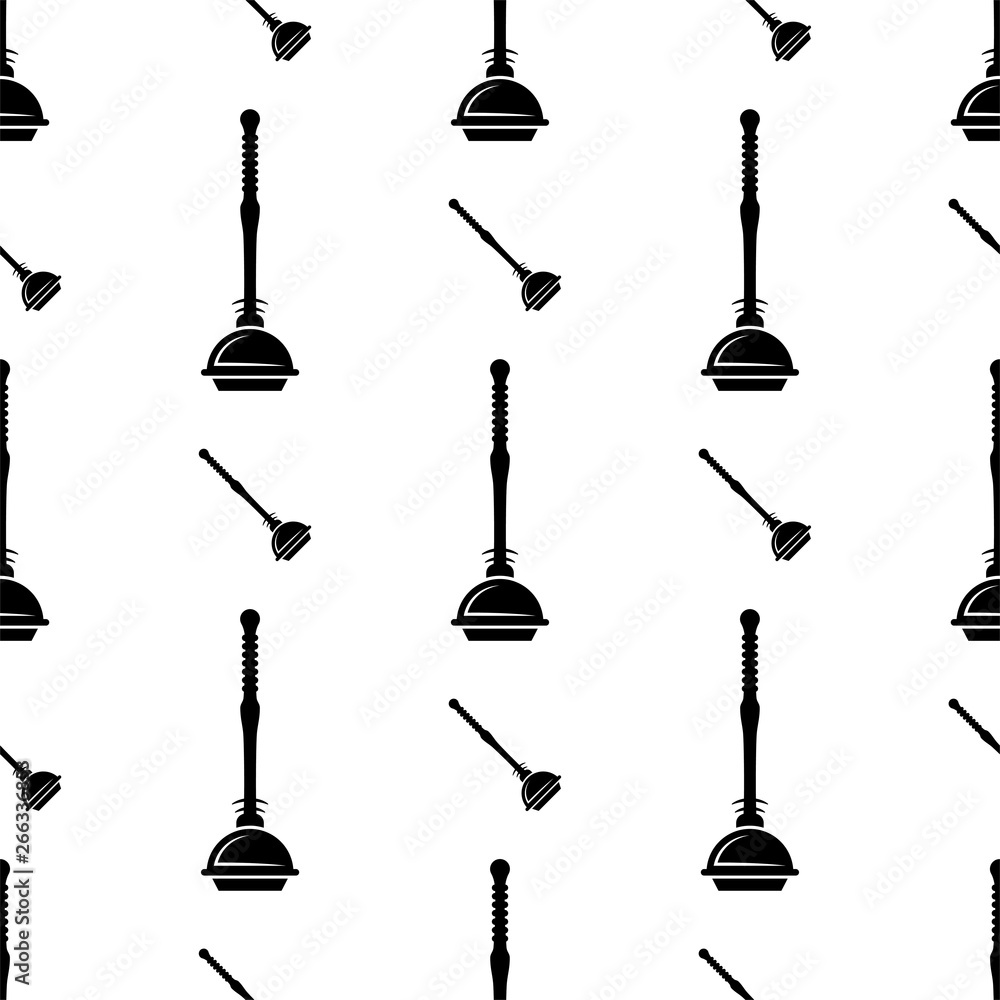Naklejka premium Plunger Icon Seamless Pattern, Suction Drain Cleaning Tool