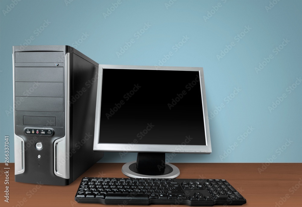 Blank computer monitor at the desk Blank computer monitor at the desk