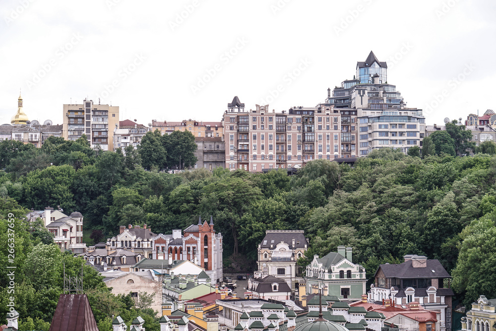 Obraz premium Beautiful multi-colored buildings below. City hero Kiev. European architecture. Stock photo
