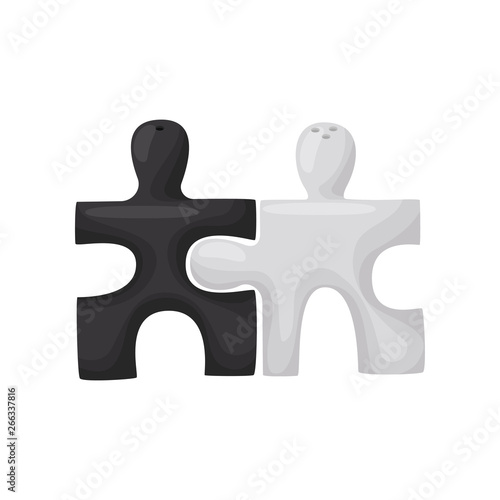 Stylish salt and pepper shaker in the form of puzzle elements. Vector illustration. photo