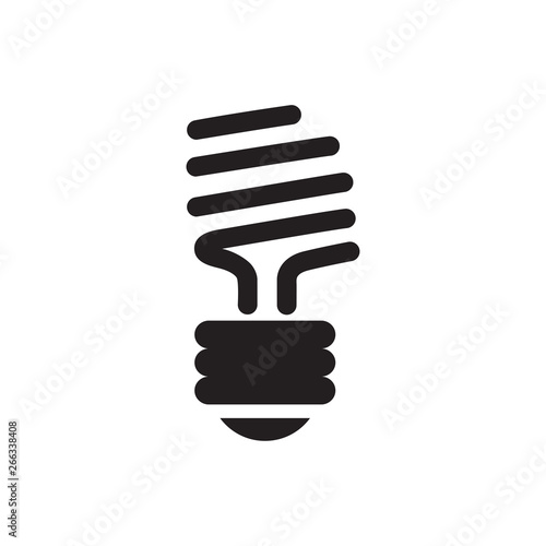 Energy Saving Fluorescent Light Bulb Icon In Flat Style. Black Icon Vector Illustration.