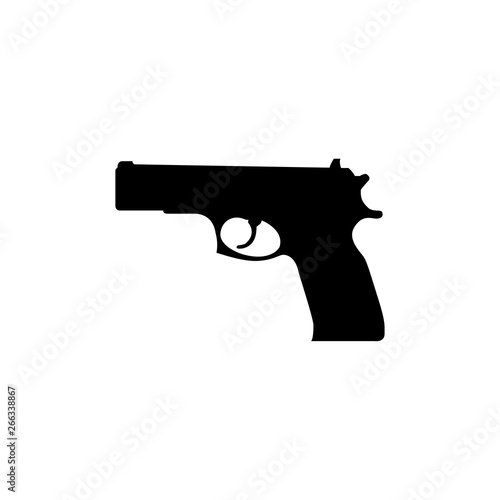Gun Icon In Flat Style Vector For App, UI, Websites. Black Pistol Icon Vector Illustration.