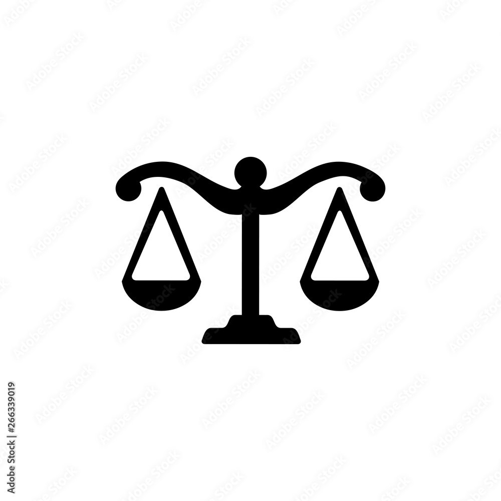 Justice Scales Icon In Flat Style Vector For App, UI, Websites. Black Icon Vector Illustration. Justice Scales Icon In Flat Style Vector For App, UI, Websites. Black Icon Vector Illustration.