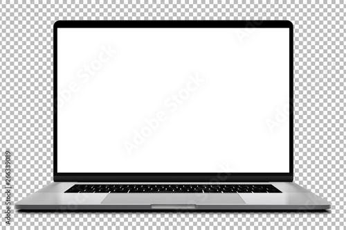 Laptop modern frameless with blank screen isolated on transparent background - super high detailed photorealistic esp 10 vector	 photo