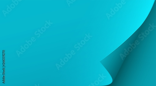 Blue paper sheet with curled corner. Abstract background. Vector illustration. Ads banner backdrop.