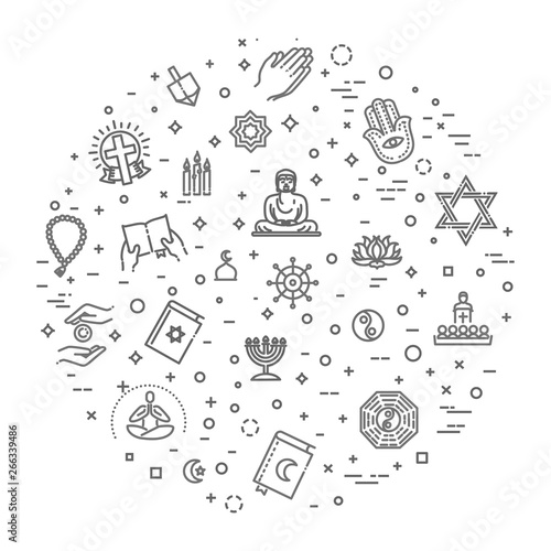 world religions symbols vector set of icons in circle