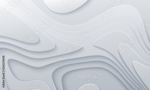 White paper cut background. Abstract realistic papercut decoration textured with wavy layers. 3d topography relief. Vector topographic illustration. Cover layout template.