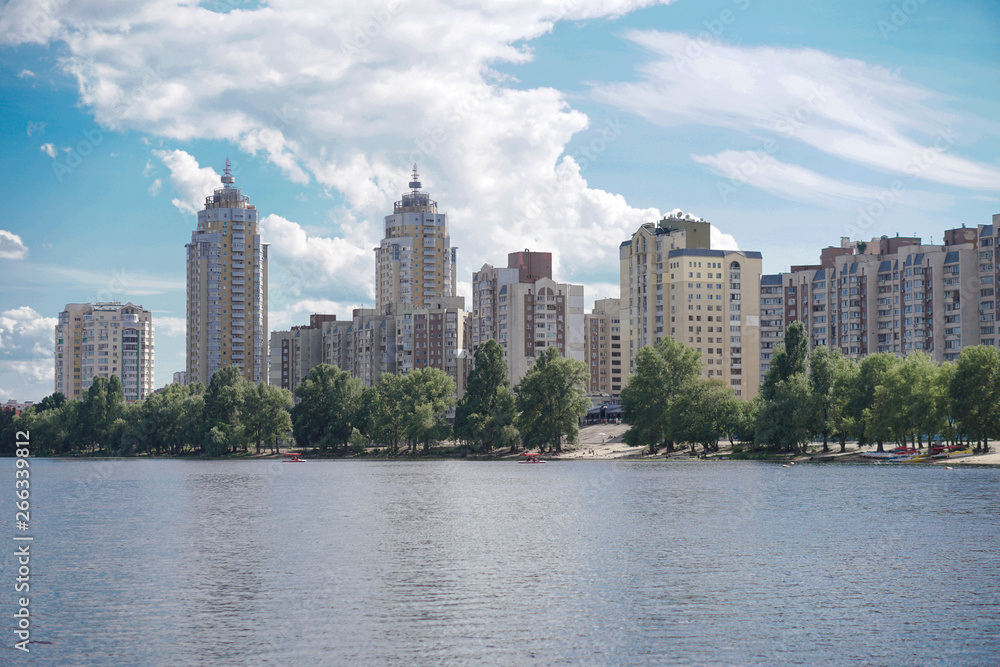 Beautiful city of Kiev in the summer, spring. River Dnieper with a beautiful sky. Stock photo Beautiful city of Kiev in the summer, spring. River Dnieper with a beautiful sky. Stock photo