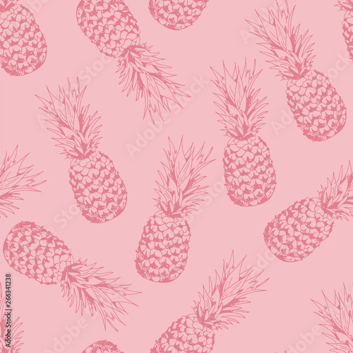 Pineapple seamless pattern, vector background with pineapples, food fruits background