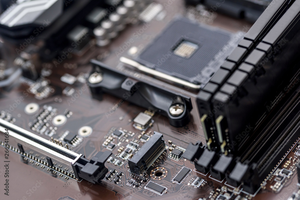 Top view at cpu of motherboard of personal computer Top view at cpu of motherboard of personal computer