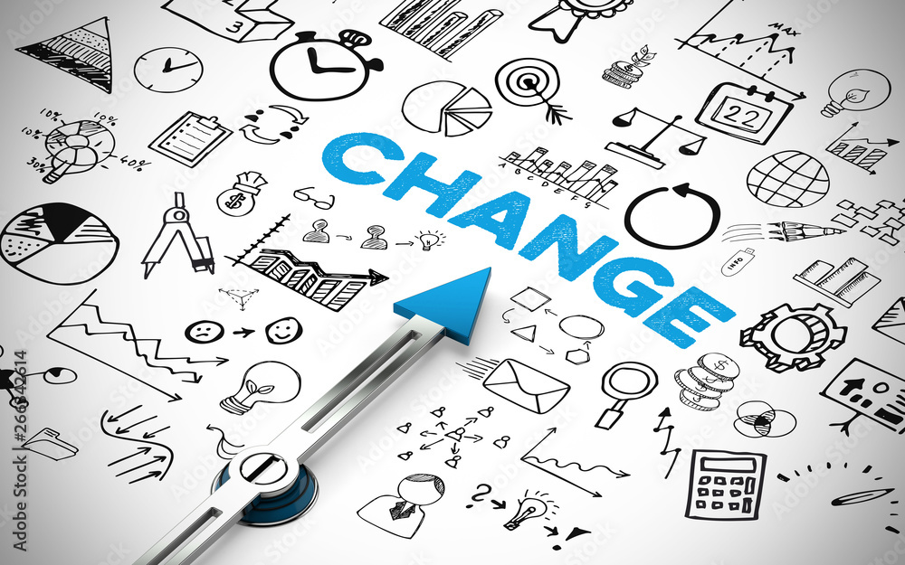 Englischer Slogan "Change" (Veraenderung) Konzept mit Icons Stock