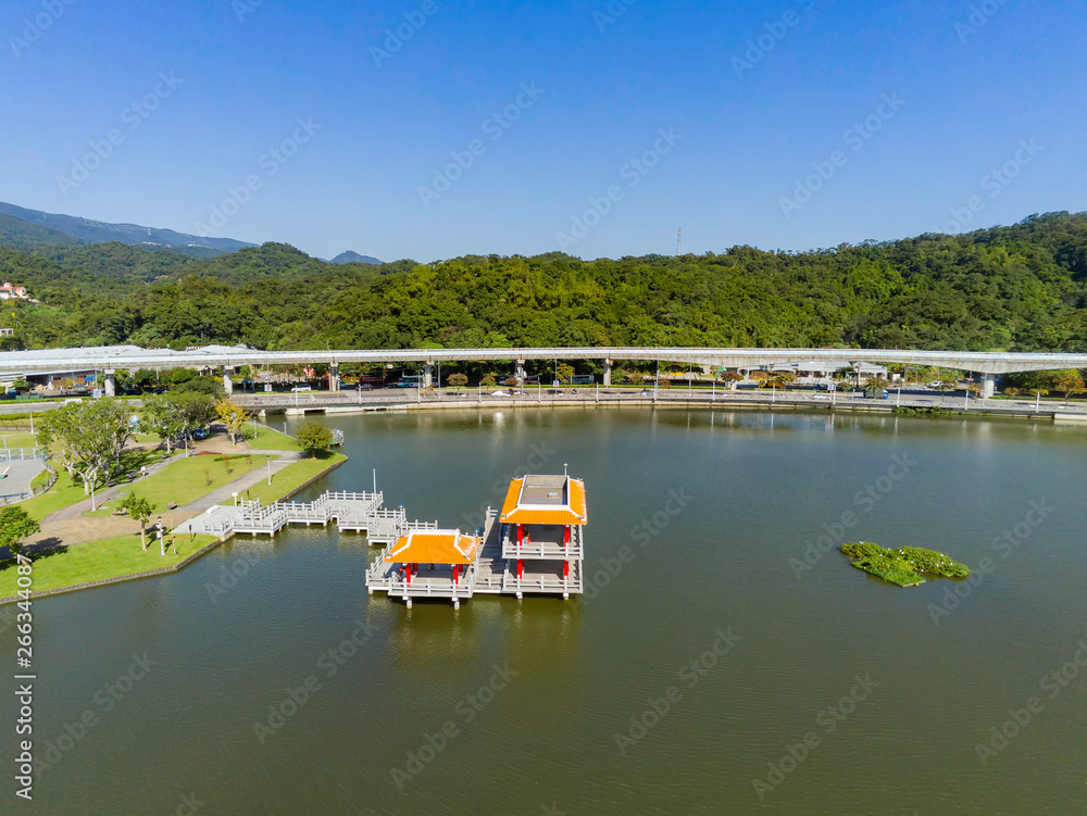 Aerial view of the Moon Bridge in Dahu Park