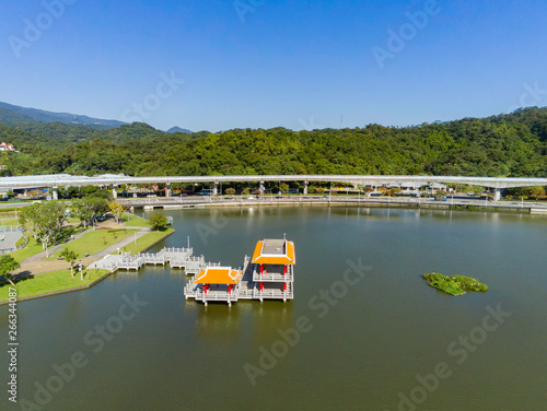 Aerial view of the Moon Bridge in Dahu Park