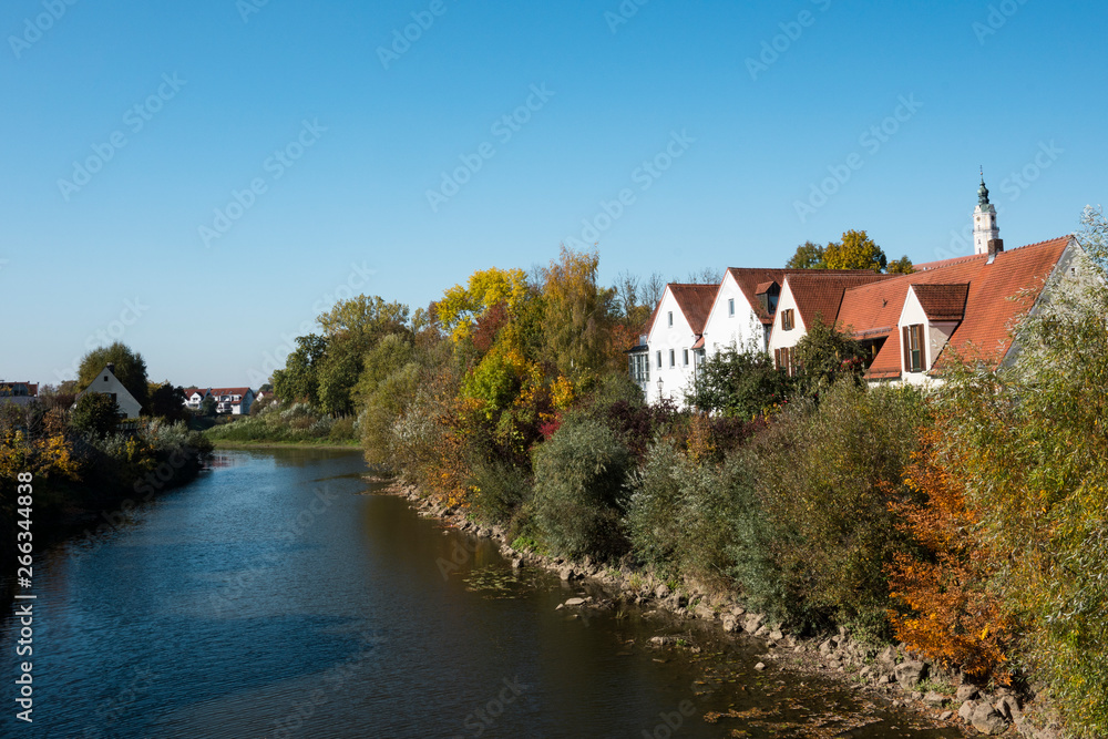 houses along river Donau in  Donauwörth, Germany