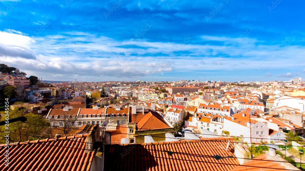 Panoramic view on terracotta rooftops with clouds on the sky in 