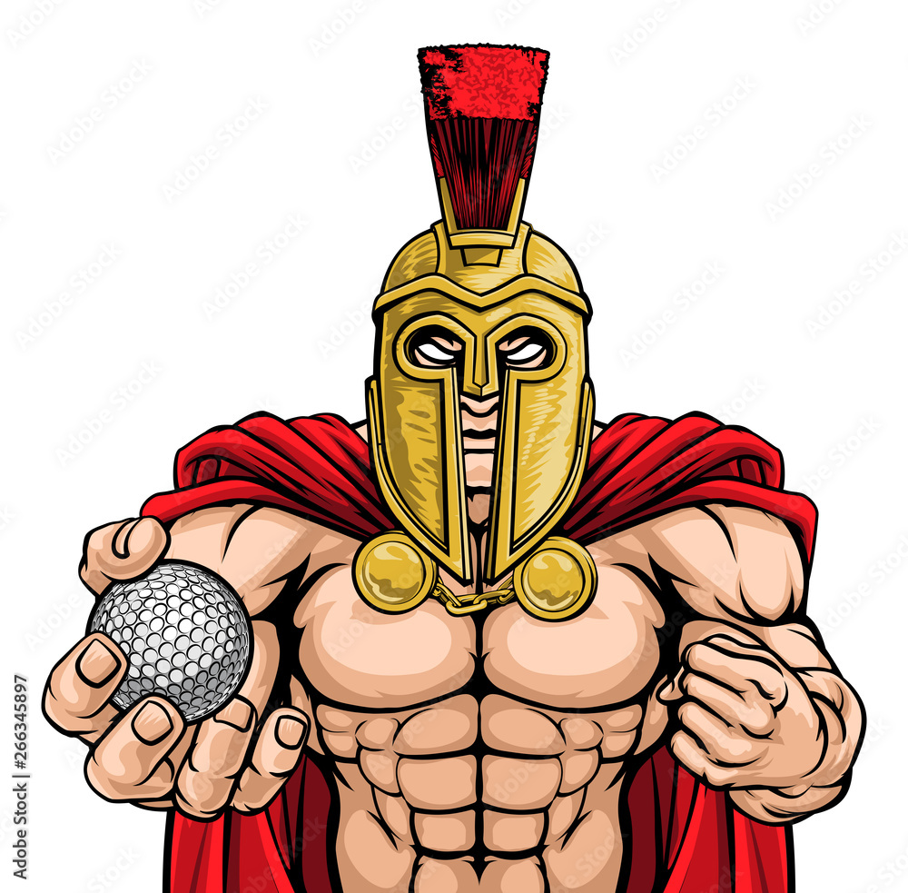Fototapeta A Spartan or Trojan warrior Golf sports mascot holding a ball