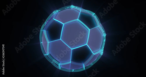 Holographic football background. Abstract sport image. Soccer ball network structure. Digital computer image. Generative picture. 3D illustration, 3D rendering © Dmitriy