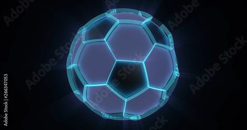 Holographic football background. Abstract sport image. Soccer ball network structure. Digital computer image. Generative picture. 3D illustration, 3D rendering