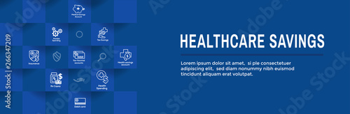 Medical Tax Savings Web Header Banner w Health savings account or flexible spending account - HSA, FSA, tax-sheltered savings