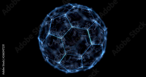 Holographic football background. Abstract sport image. Soccer ball network structure. Digital computer image. Generative picture. 3D illustration, 3D rendering