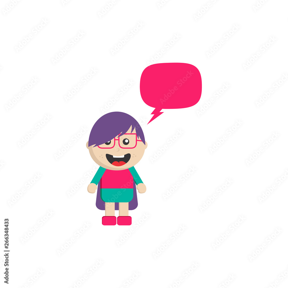 little superhero flat cartoon with chat bubble little superhero flat cartoon with chat bubble