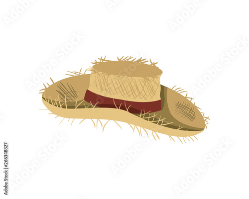 straw hat with ribbon on white background