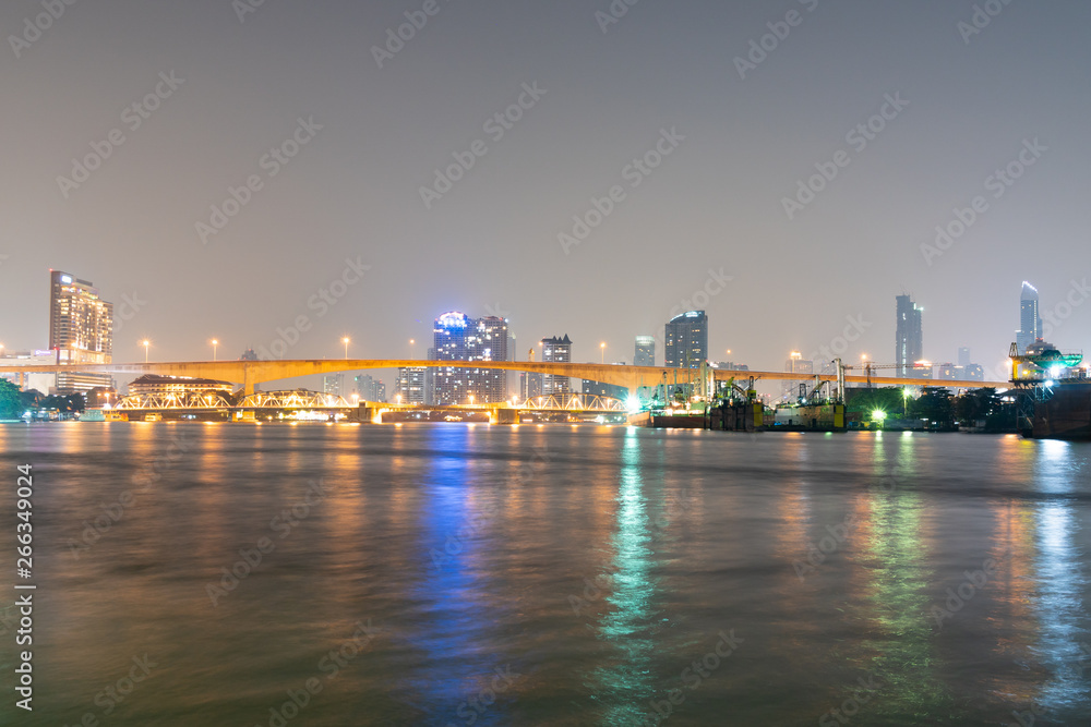 Bridge over river in Bangkok city.