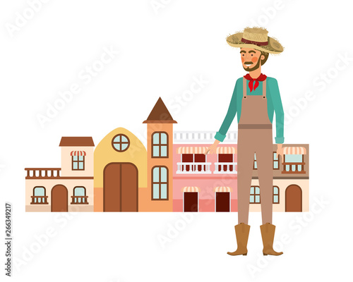 man farmer with background houses of neighborhood