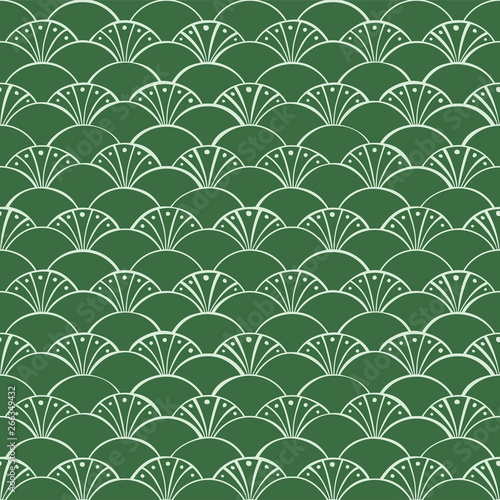 Seamless tropical pattern. Green color vector hand drawn background. Doodle sketch. Scrapbook, gift wrapping paper or textiles. Fashion design