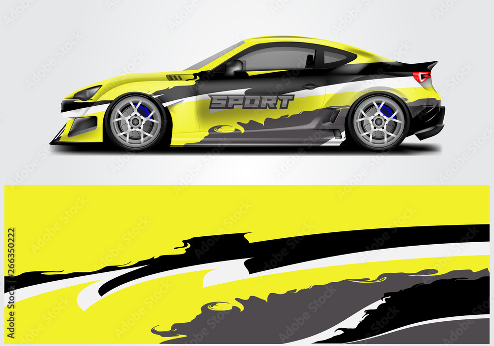 Obraz premium Car wrap livery decal vector , supercar, rally, drift . Graphic abstract stripe racing background . Eps 10
