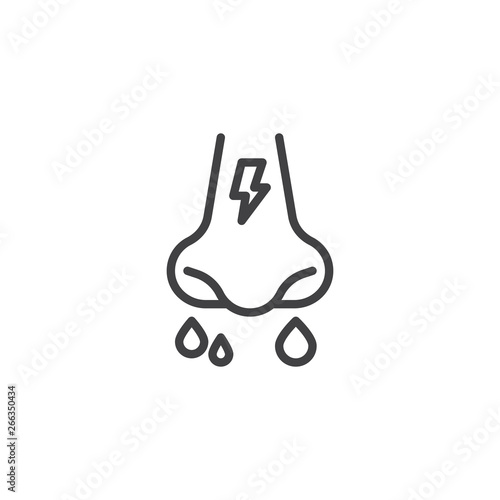 Allergy symptoms line icon. snuffle nose linear style sign for mobile concept and web design. Runny nose outline vector icon. Symbol, logo illustration. Pixel perfect vector graphics