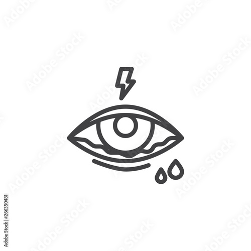 Conjunctivitis eye line icon. Watery eye linear style sign for mobile concept and web design. Eyes allergy outline vector icon. Symbol, logo illustration. Pixel perfect vector graphics